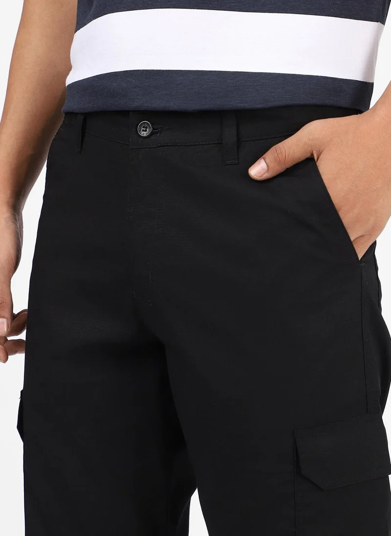 Urbano Fashion  Urbano Fashion Men's Black Regular Fit Solid Cargo Chino Pant With 6 Pockets for Men | Best Price UAE